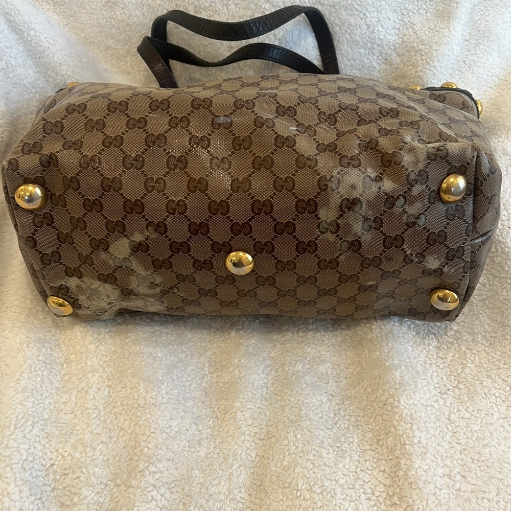 ✨ Vintage Gucci Classic Babouska Crystal Canvas and Leather Tote - Picture 9 of 13